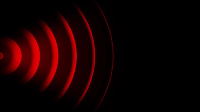 Animation of circular electric wave spreading with transparent channel. Digital radio waves White circle animation. Radio wave animation, scanning waveform animation on black background.