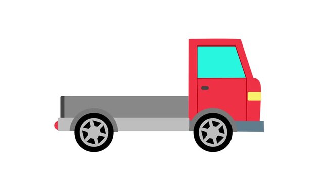 A red pickup truck drives across the frame on a white background and transitions to a green screen chroma key.