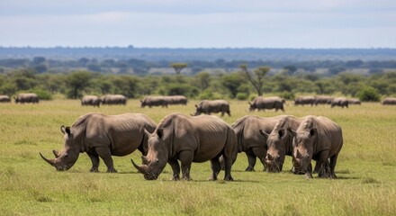 Fototapeta premium Herd of Elephants in Savanna Grassland.