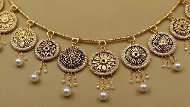 Ornate and Elaborate Gold-Toned Adornments Reflecting Cultural Heritage and Craftsmanship on a Metallic Surface