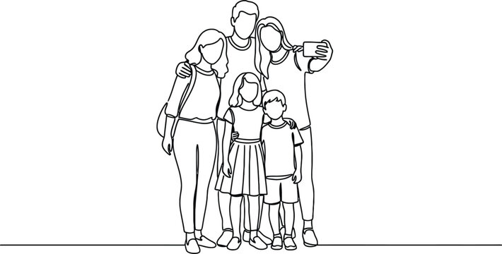 Family silhouette a group of people taking a selfie isolated on transparent background