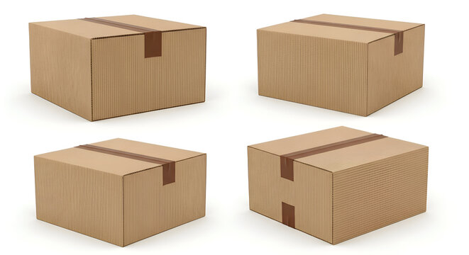 Set of Four Sealed Cardboard Boxes Isolated