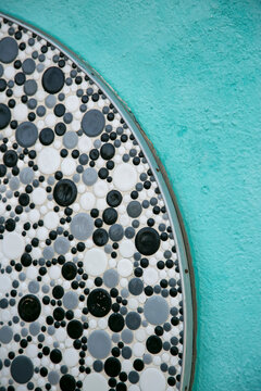 Black and white circular mosaic pattern abstract curved background texture