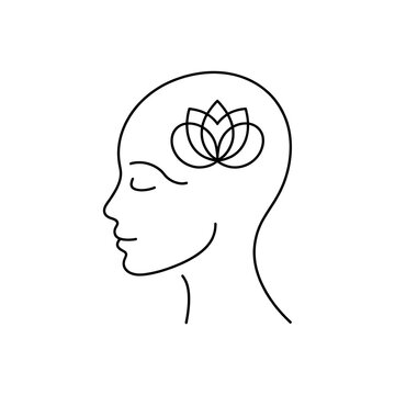 Line drawing of a woman's head with a lotus flower on her mind
