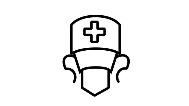 Motion icon of a medical nurse cap with a shield symbol, representing healthcare protection, professional nursing care, and medical security.