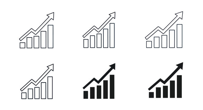 Growth bar chart icon set showing financial progress and success.