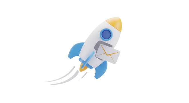 3d minimal online message sending. Online chatting icon. quick and fast online communication. Paper rocket with a envelop icon. 3d illustration.