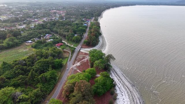 Aerial perspective of a coastal village