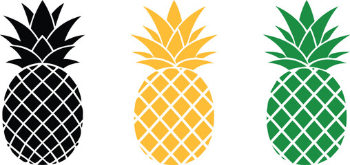 Colorful pineapple clipart set, black, yellow, and green tropical fruit graphics © Progotibd303