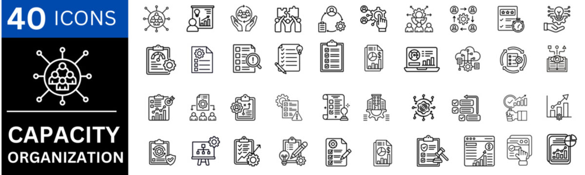 Capacity organization line icon set. Editable line icons. Vector illustration.