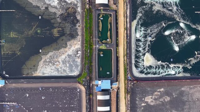 Aerial Drone View of Coastal Wastewater Treatment Plant