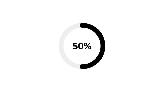 Black blue neon circular progress bar displaying 100 percent loading on a white background percentage.4k video