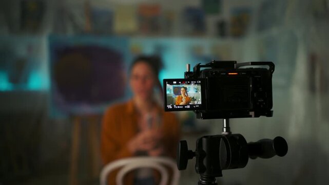 Female Artist Making Online Course For Customers. 