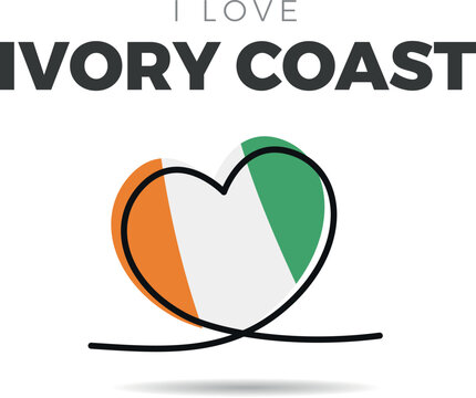 Flag of Ivory Coast. Heart-shaped design with a black outline to highlight the silhouette