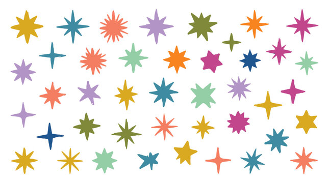 Colorful Starburst Sparkle Shapes Collection Isolated on White Background