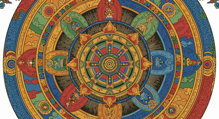 Fototapeta premium Intricate circular mandala with vibrant colors and geometric patterns