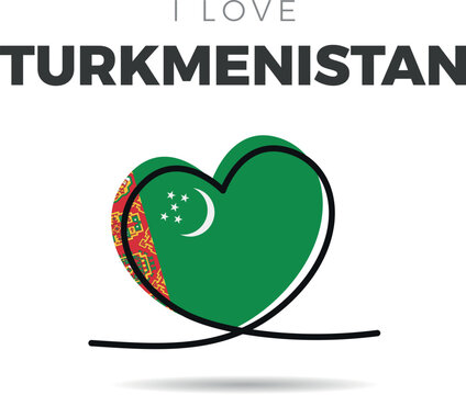 Flag of Turkmenistan. Heart-shaped design with a black outline to highlight the silhouette
