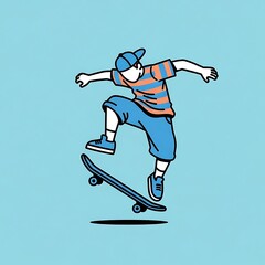 Obraz premium Boy performing skateboard trick aerial.