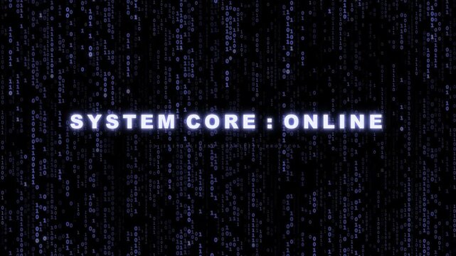 Cyberpunk Code Architecture. System Core Initialization: Blue Binary Matrix Stream &mdash; 4K 60FPS Seamless Loop