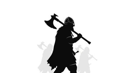 Naklejka premium Viking Warrior Silhouette with Axes, Medieval Warrior Group, Historical Battle Concept