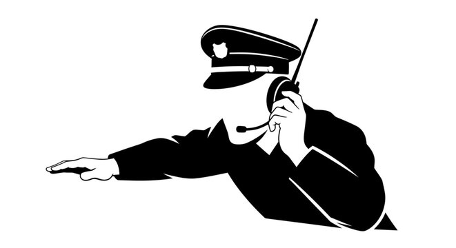 Traffic controller directing traffic with hand signal and radio communication