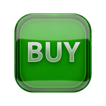 Green buy button icon with metallic text