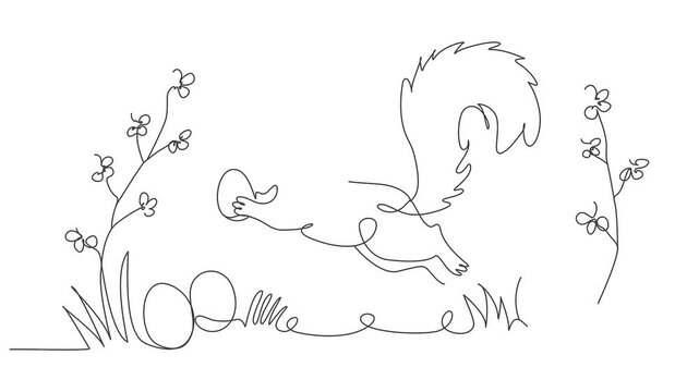 Continuous single line animation of squirrel for spring season Easter concept minimalist line art video