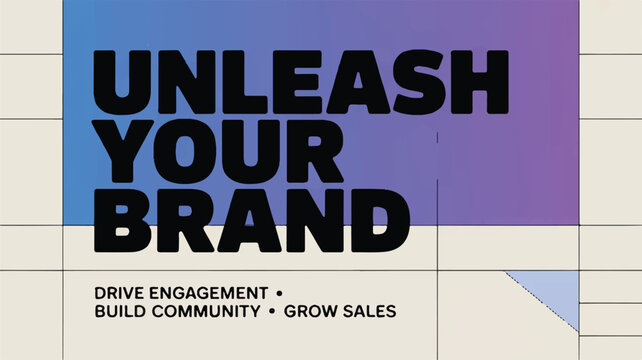 unleash your brand text on colorful background with beige squares