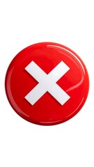 Fototapeta premium A large red button with a white X on a plain white background