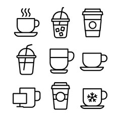 Obraz premium Collection of coffee and beverage line icons with various cup designs