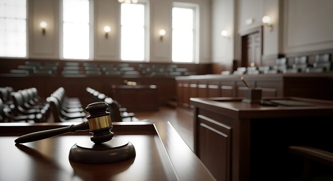 Courtroom Gavel and Bench Ready for Justice and Legal Proceedings.