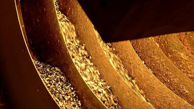 Plastic granules moving down a spiral separator