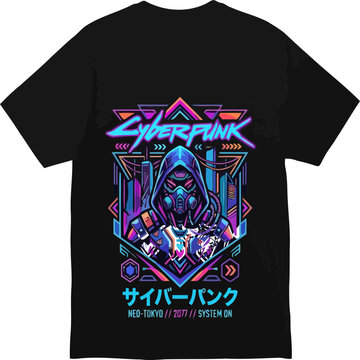 Neon Cyberpunk 2077 T-Shirt Mockup with Masked Futuristic Character