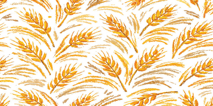 Vintage seamless floral pattern with wheat ears and vector leaf texture for textile ornament design and nature wallpaper backdrop