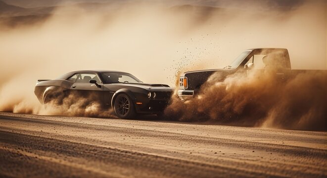 &ldquo;High-Speed Desert Highway Chase in Sandstorm with Low Visibility and Near Collision&rdquo;