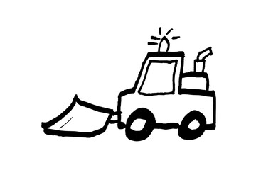 Hand-drawn bulldozer construction machine sketch. Black doodle style hand drawn object. Simple isolated dozer outline. © Tupungato