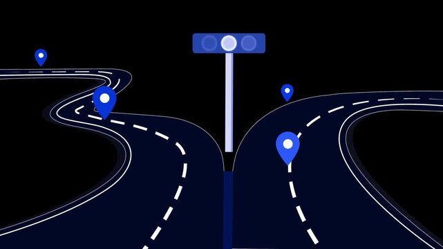Road Intersection with Map Pins and Traffic Light Animation