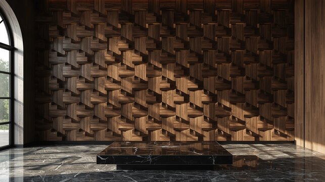 


Luxury Kinetic Dark Walnut Wood and Brushed Brass Feature Wall with Hidden LED Lighting, Floating Display Podium, and Huge Copy Space - Premium Interior Mockup
