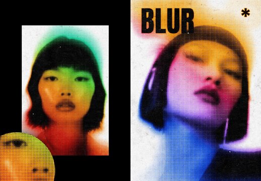 Smear Halftone Poster Photo Effect Mockup