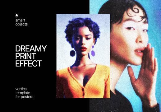 Dreamy Halftone Print Poster Photo Effect Mockup