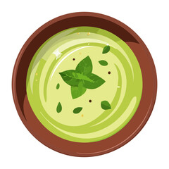 Organic green vegetable soup in a bowl with fresh herbs for detox and healthy lifestyle diet - Vector Illustration © powdesign