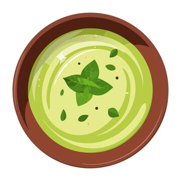 Organic green vegetable soup in a bowl with fresh herbs for detox and healthy lifestyle diet - Vector Illustration