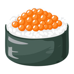 Delicious gunkan maki sushi topped with bright orange salmon roe traditional japanese seafood dish for restaurant menu - Vector Illustration © powdesign