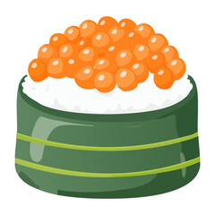 Tasty ikura gunkan sushi with salmon roe and green leaf garnish delicious japanese seafood appetizer for menu - Vector Illustration © powdesign
