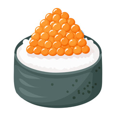 Ikura gunkan maki sushi with fresh salmon roe on top delicious japanese seafood cuisine traditional asian meal - Vector Illustration © powdesign