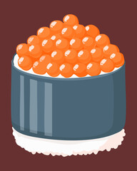 Ikura gunkan maki sushi with fresh salmon roe on dark background delicious japanese seafood appetizer for menu - Vector Illustration © powdesign