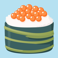Delicious salmon roe gunkan maki sushi with fresh fish eggs healthy japanese seafood snack for restaurant menu - Vector Illustration © powdesign