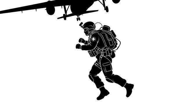 Paratrooper Jumps From Airplane Silhouette, Military Airborne Operation
