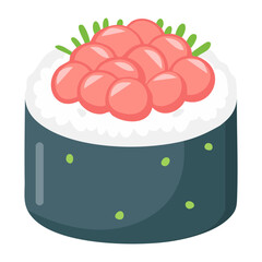 Salmon roe gunkan sushi with fresh fish eggs and green garnish delicious japanese seafood snack for menu - Vector Illustration © powdesign