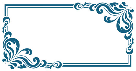 Fototapeta premium Elegant blue and teal decorative frame with intricate swirling patterns along the edges